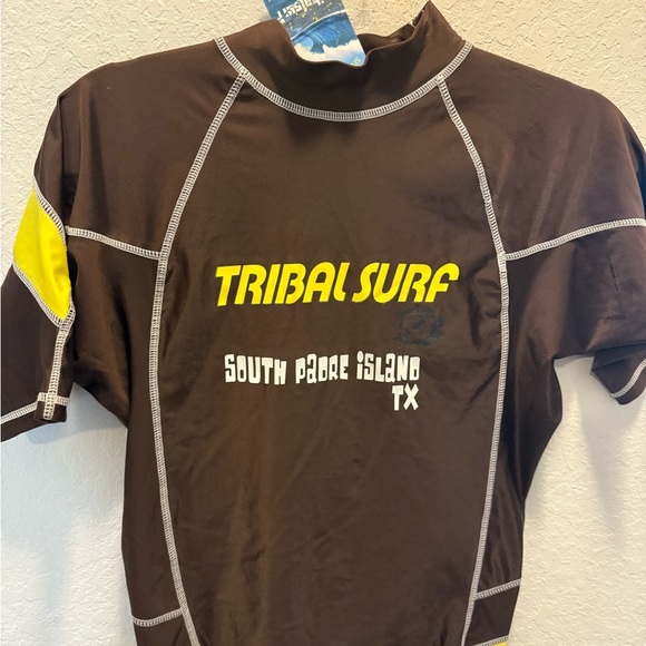 Tribal Surf Brown and Yellow Rash Guard woman’s Swim/Surf top size S - Picture 1 of 4